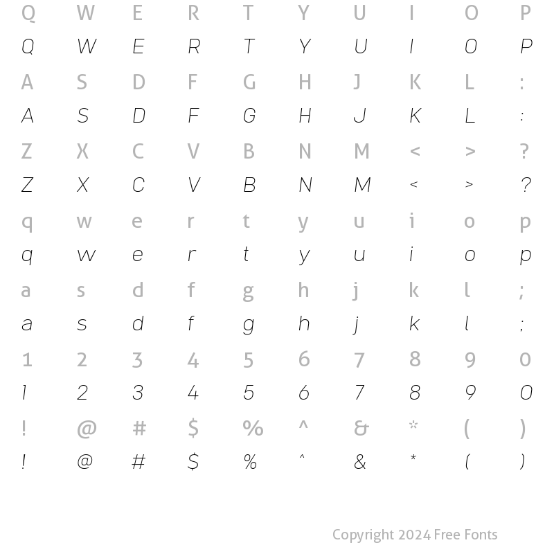 Character Map of Compose Extra Light Obl