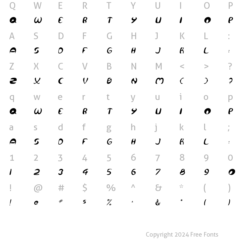 Character Map of Concoid Italic