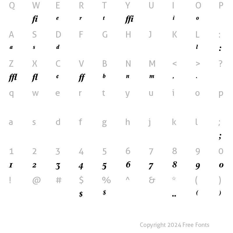 Character Map of Concorde BE Expert Medium Italic