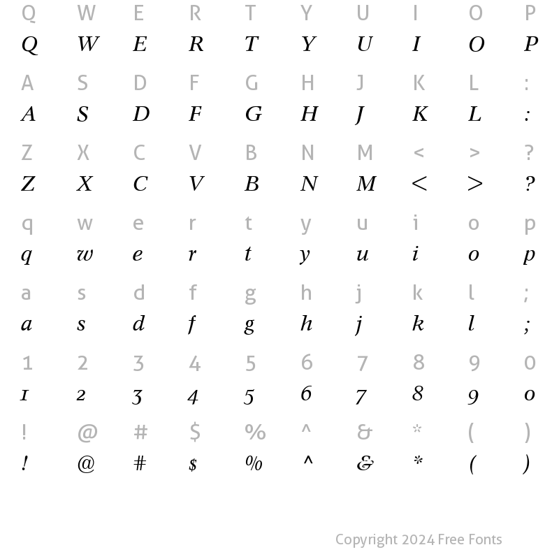 Character Map of ConcordeBEwithOldstyleFigures RomanItalic