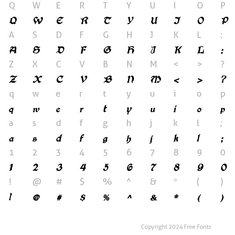 Character Map of ConcordiaSSK BoldItalic