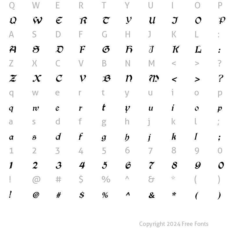 Character Map of ConcordiaSSK Italic