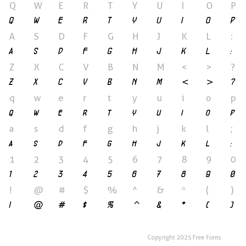 Character Map of ConcursoModerne BTN BoldOblique