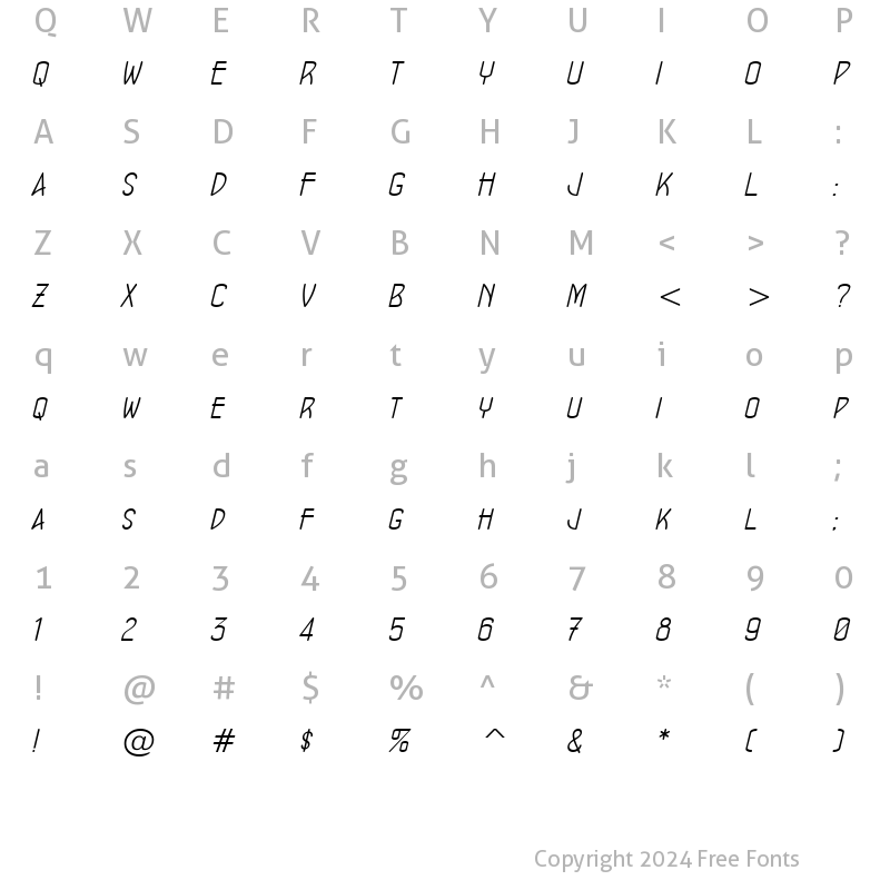 Character Map of ConcursoModerne BTN Lt Oblique