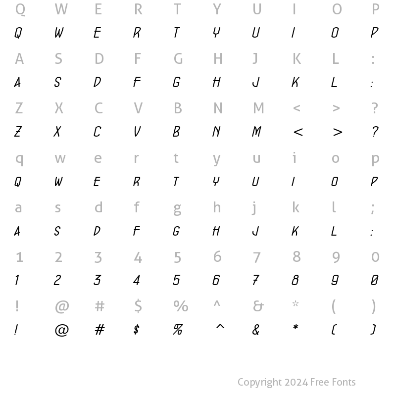 Character Map of ConcursoModerne BTN Oblique