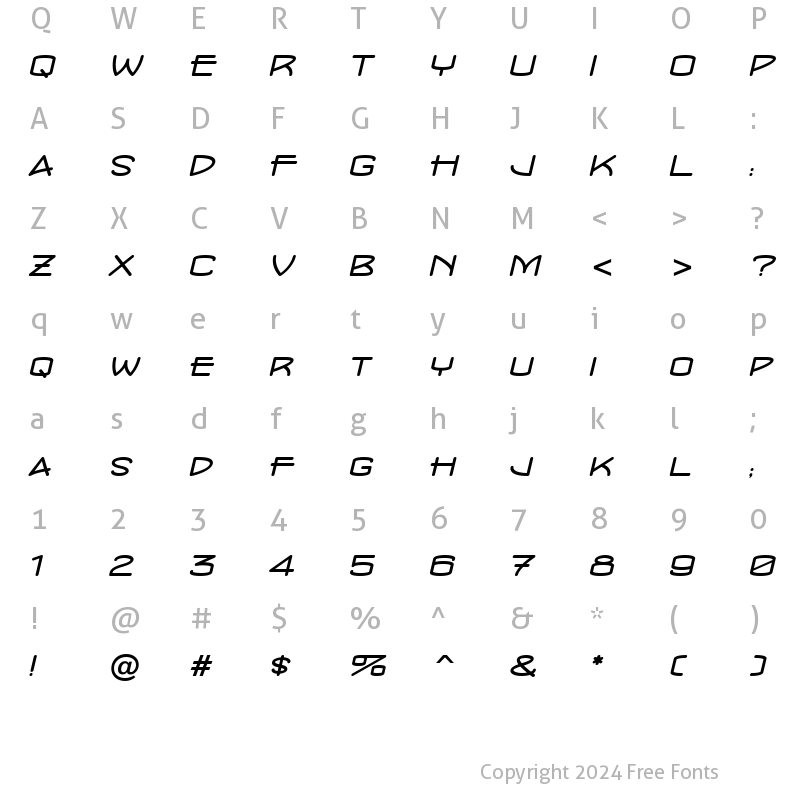 Character Map of ConcursoModerne BTN Wide Oblique