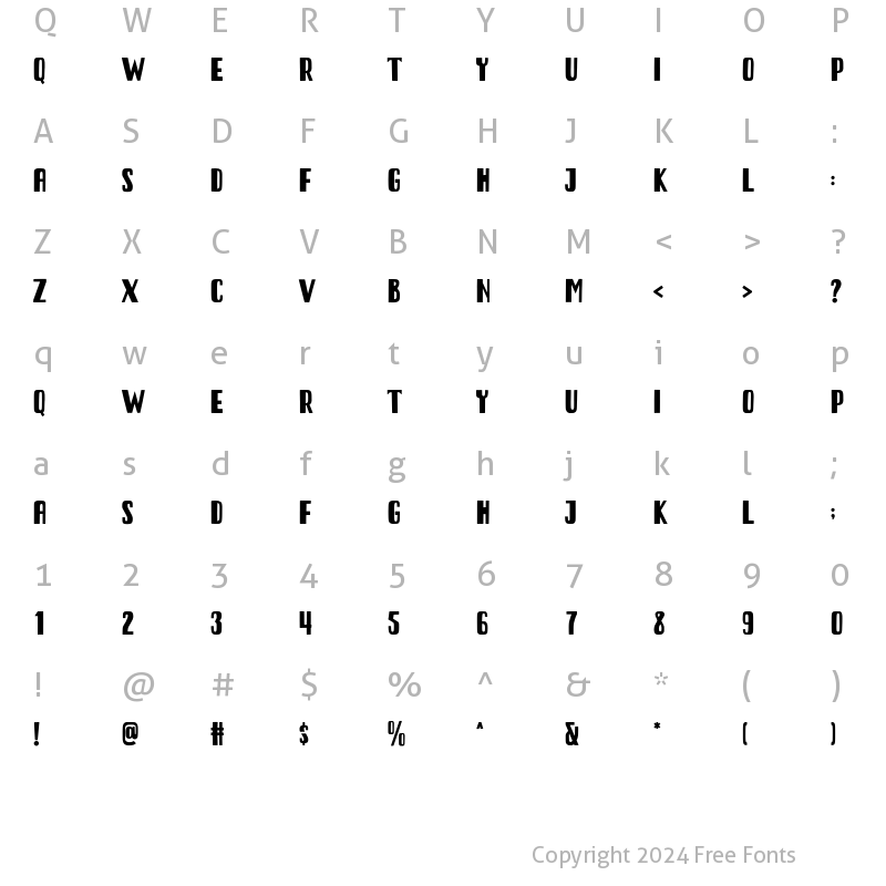 Character Map of Condensa One Regular