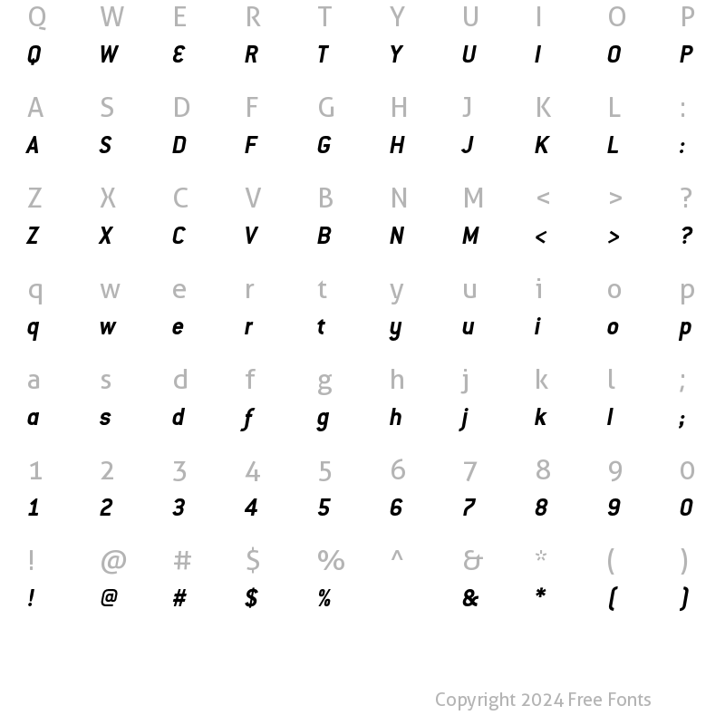 Character Map of Conduit ITC Bold Italic