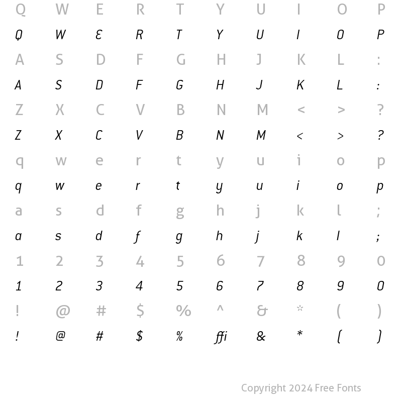 Character Map of ConduitITC Light Italic