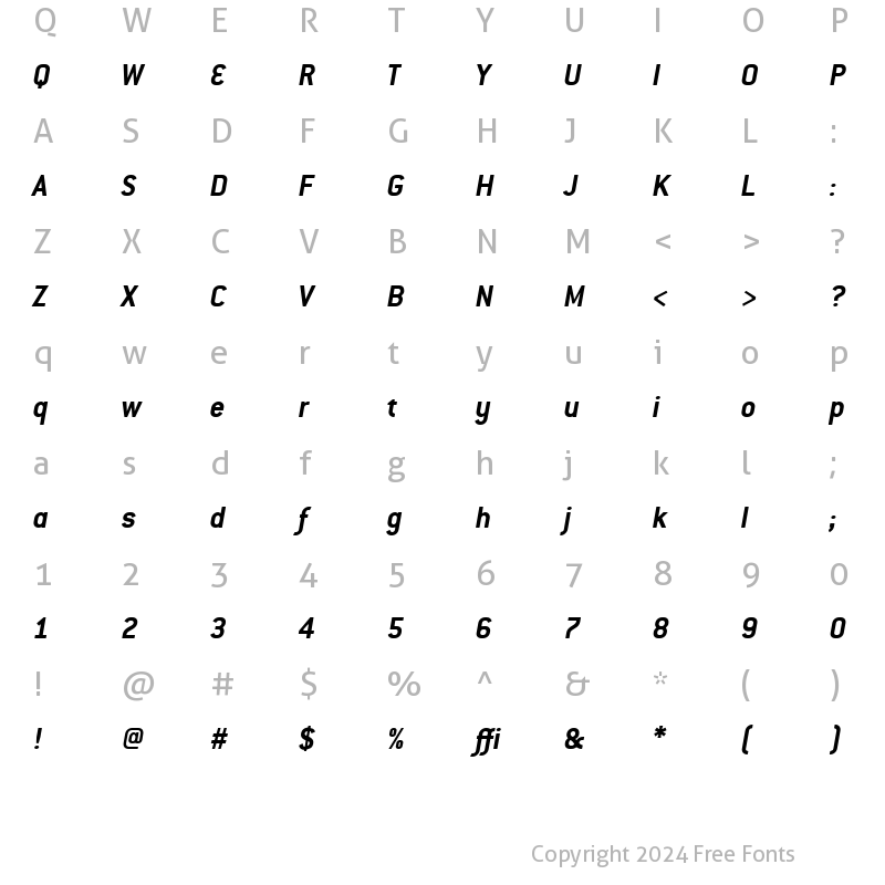 Character Map of ConduitITC TT BoldItalic