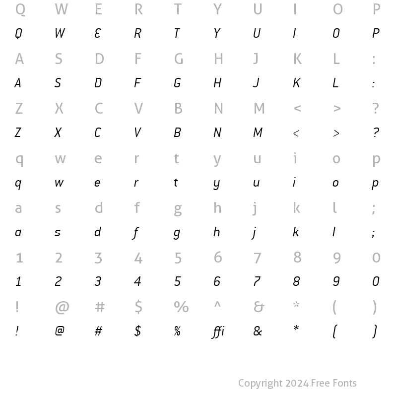 Character Map of ConduitITC TT LightItalic