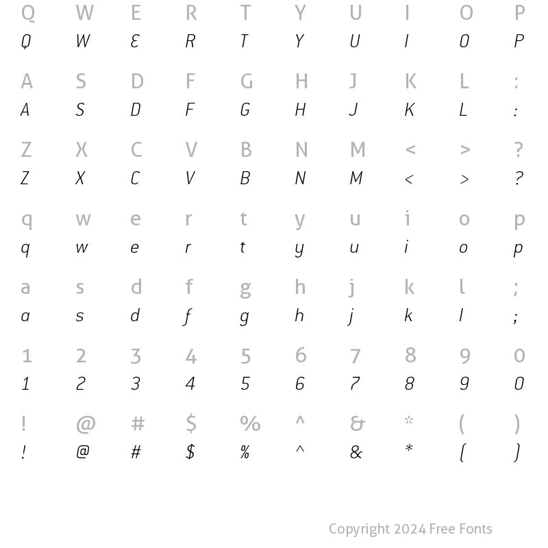 Character Map of ConduitITCStd ExtraLightItalic