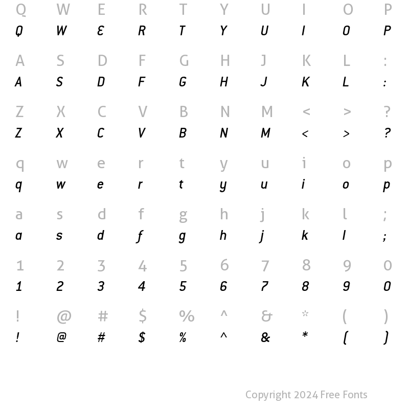 Character Map of ConduitITCStd MediumItalic