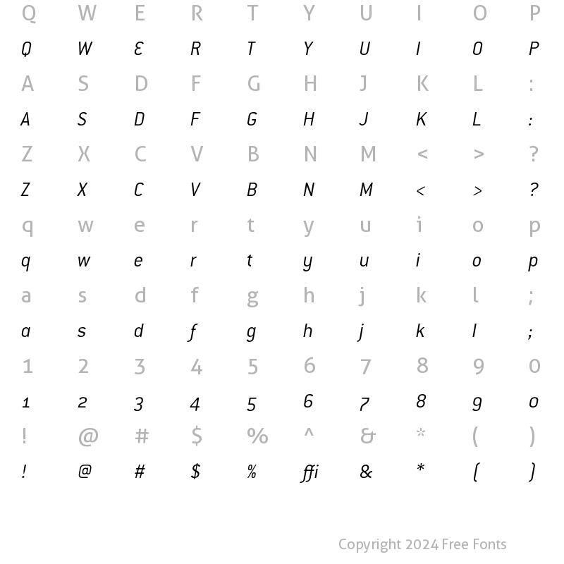 Character Map of ConduitOSITC Light Italic