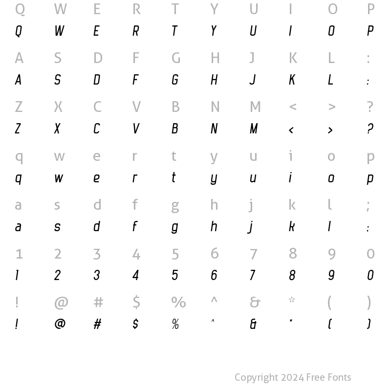 Character Map of Confillia Italic Italic