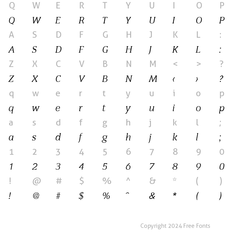 Character Map of Congress-Serial RegularItalic