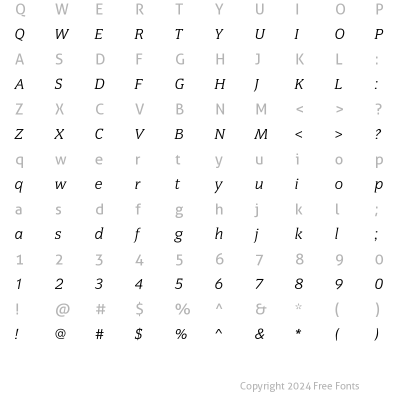 Character Map of CongressEF Regular Italic