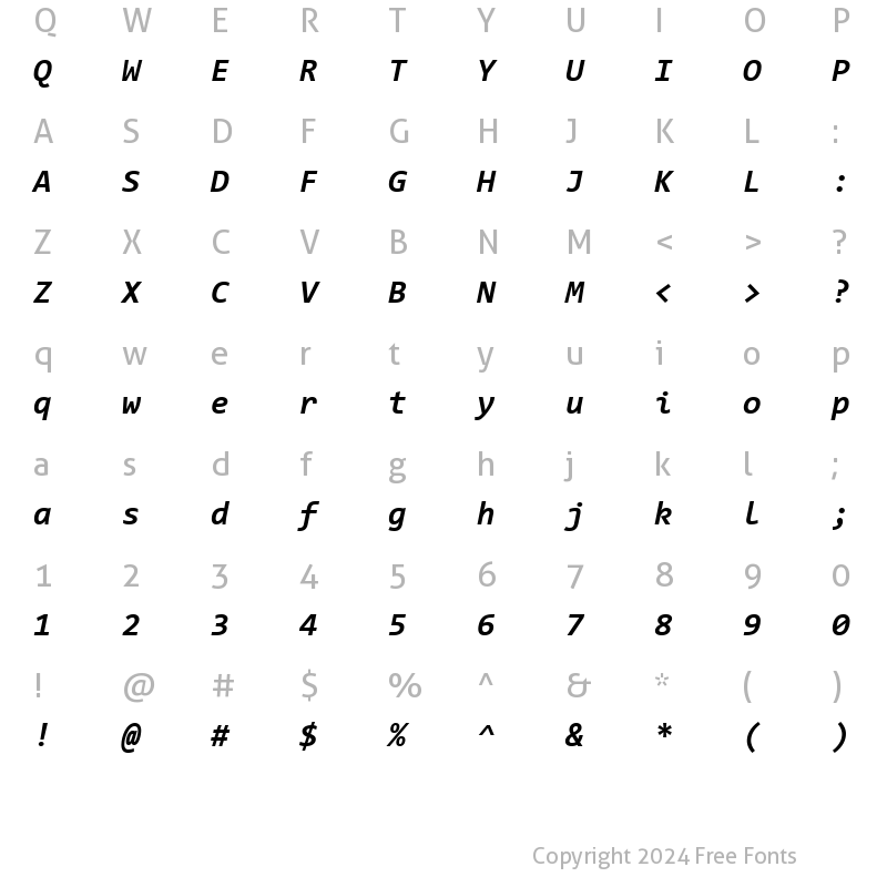 Character Map of Consolas Bold Italic