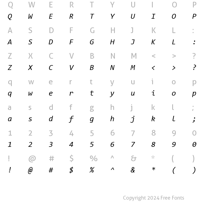 Character Map of Consolas Italic
