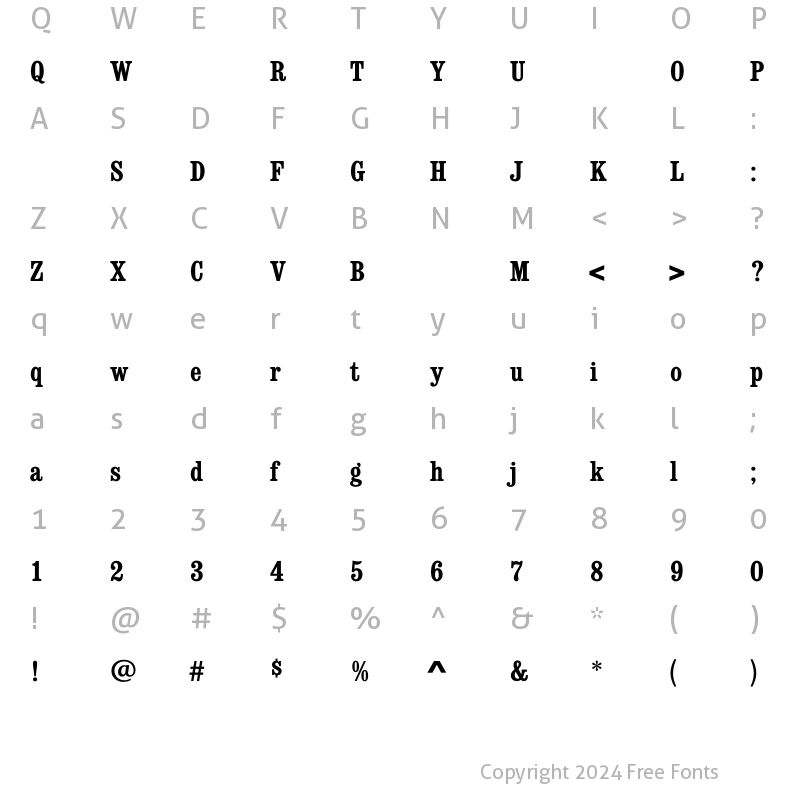 Character Map of ConsortBoldCondensed Regular