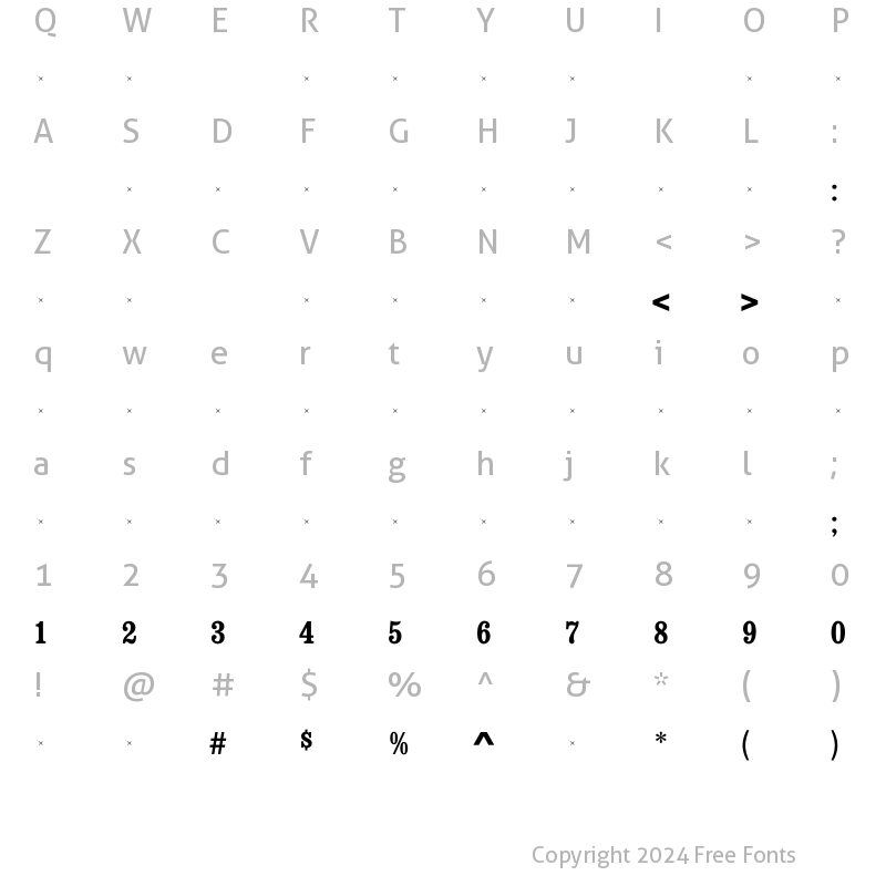 Character Map of ConsortBoldCondensedTab Regular