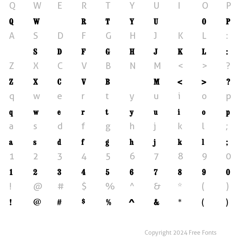 Character Map of ConsortExtraBoldCondensed Regular