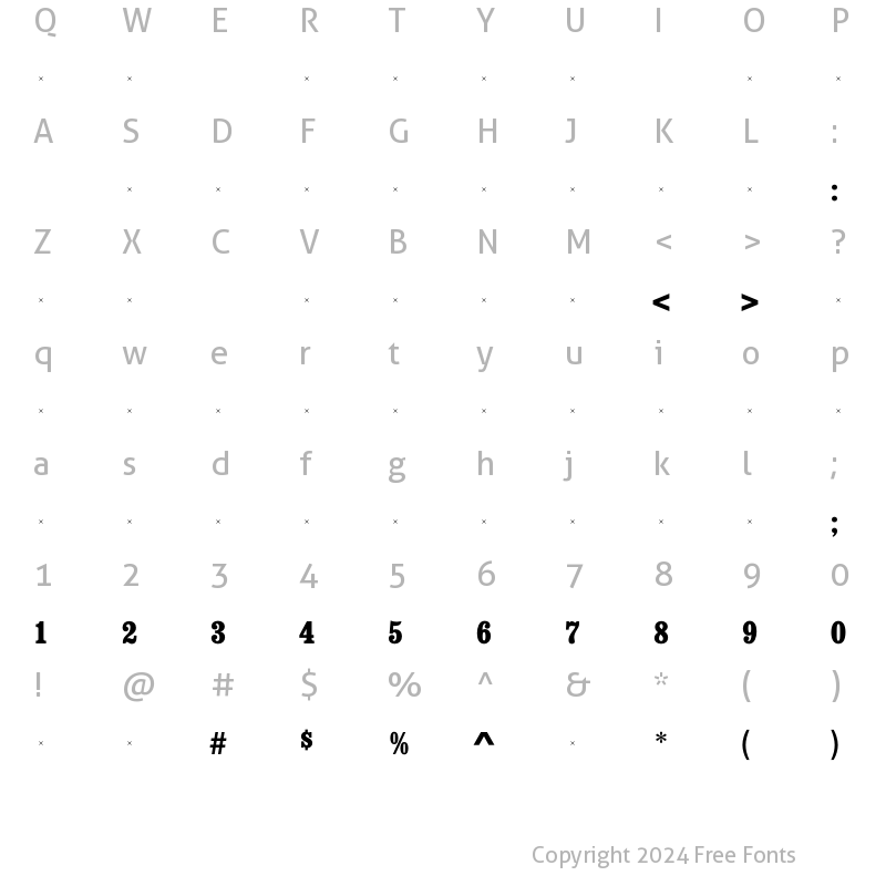 Character Map of ConsortExtraBoldCondensedTab Regular