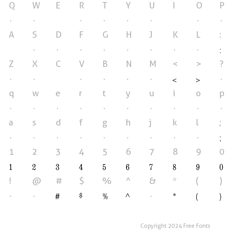 Character Map of ConsortLightCondensedTab Regular