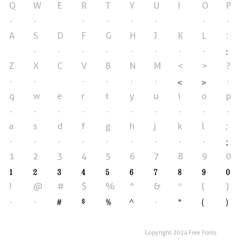 Character Map of ConsortMediumCondensedTab Regular