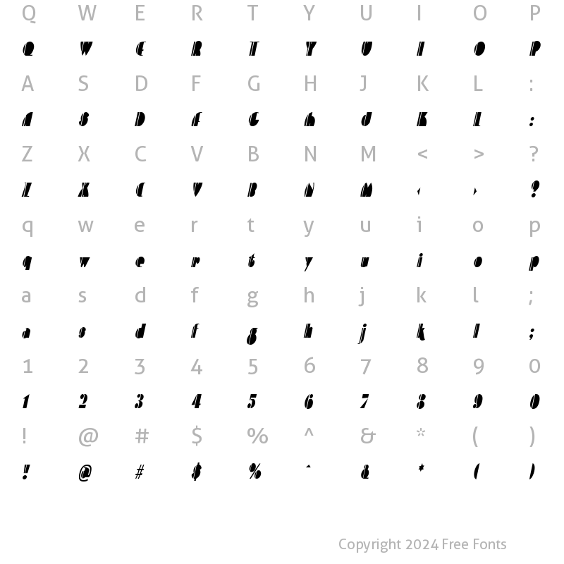 Character Map of ContemporaryCondensed Italic