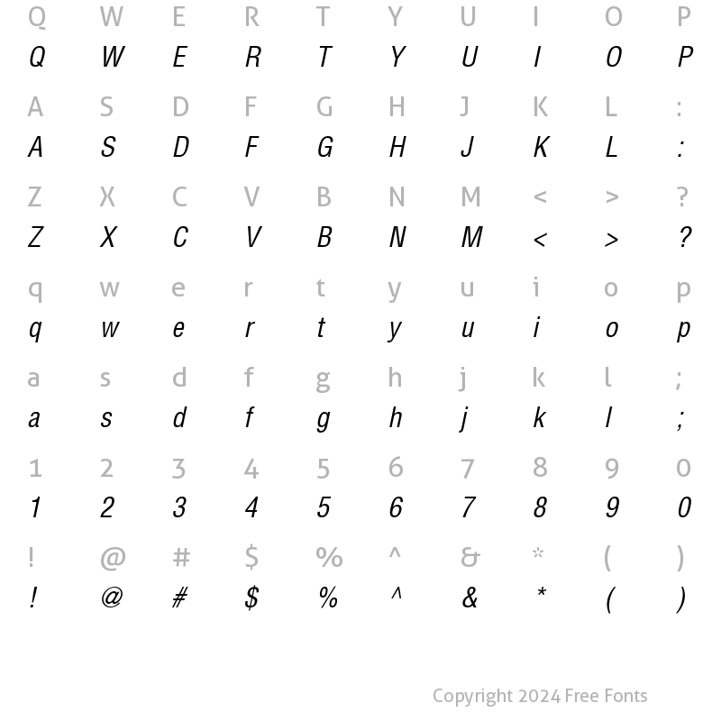 Character Map of Context Condensed SSi Condensed Italic