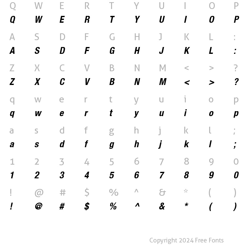 Character Map of Context Reprise Condensed SSi Bold Condensed Italic