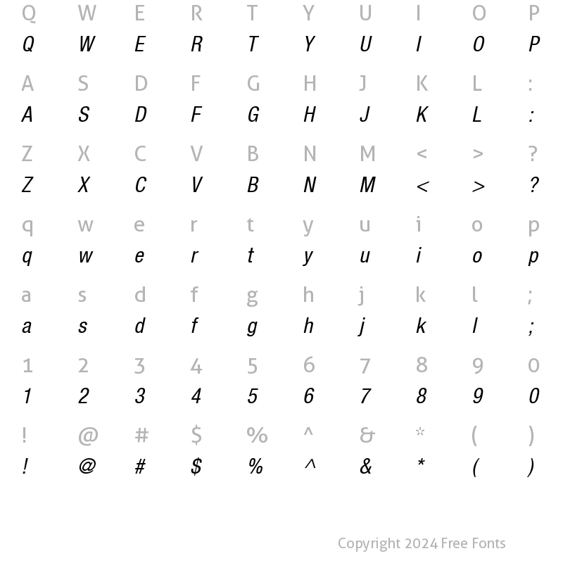 Character Map of Context Reprise Condensed SSi Condensed Italic