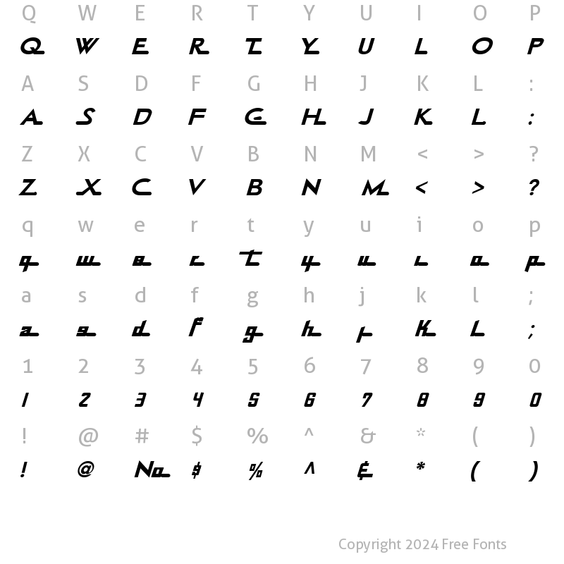 Character Map of Continental Railway Regular