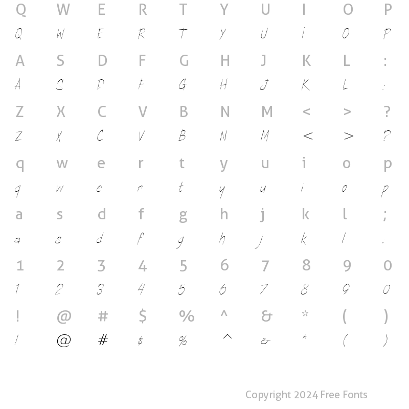 Character Map of Copa Sharp BTN Light Regular