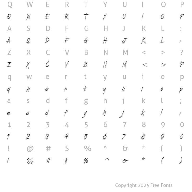 Character Map of Copa Sharp BTN Shadow Regular