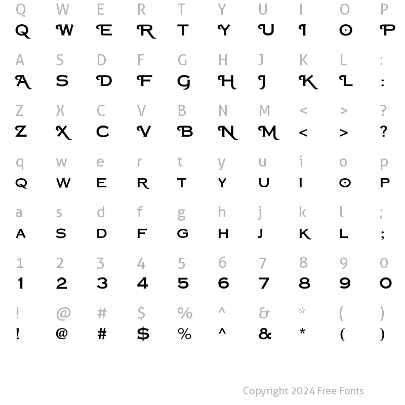 Character Map of Copperplate Classic Plain Swash Regular