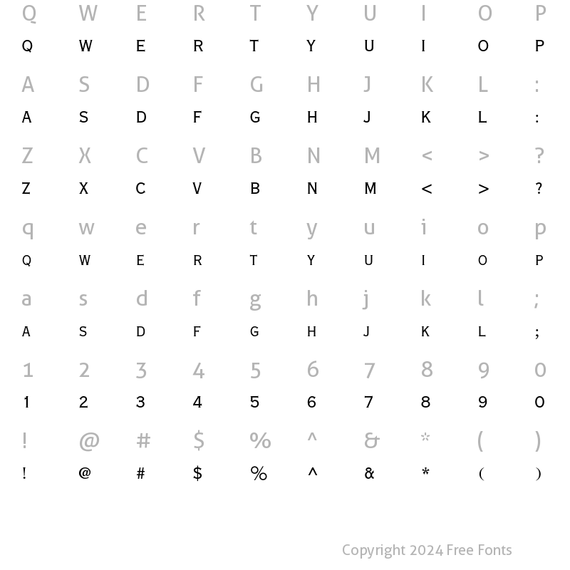 Character Map of Copperplate Gothic Std 29 BC