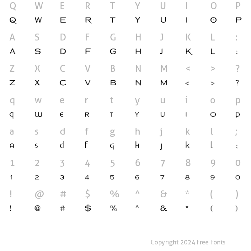 Character Map of Copperplate Modern Light Chrome Regular