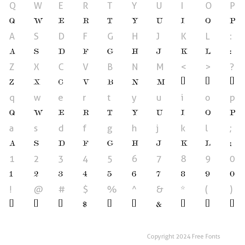 Character Map of Copperplate Roman HPLHS