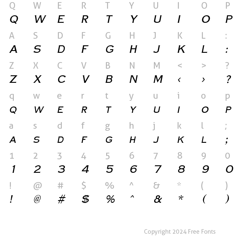 Character Map of CopperPlateCondensed Italic