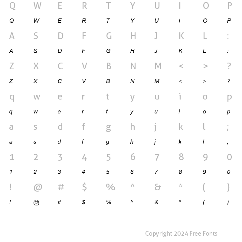 Character Map of Cordia New Bold Italic