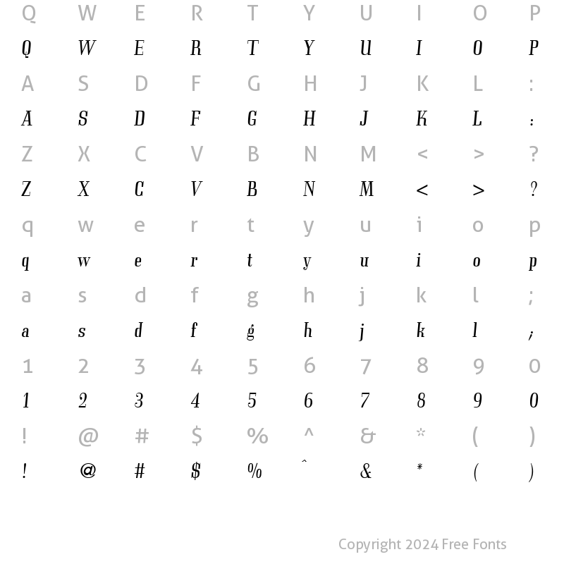 Character Map of Cordial RegularItalic