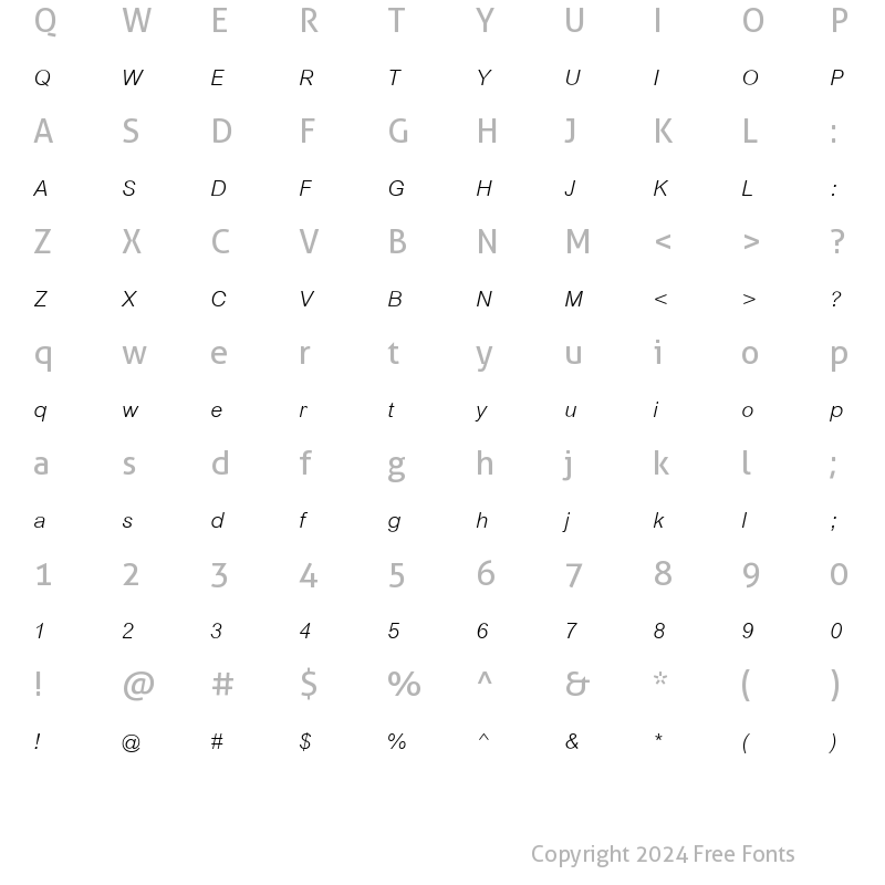 Character Map of CordiaUPC Italic