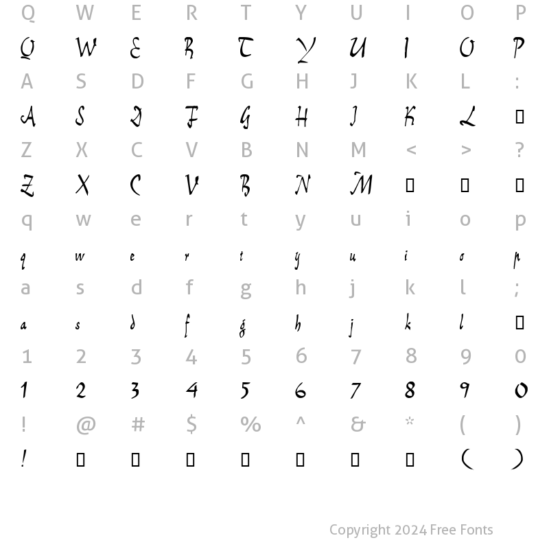 Character Map of CoredoScriptSSK Regular