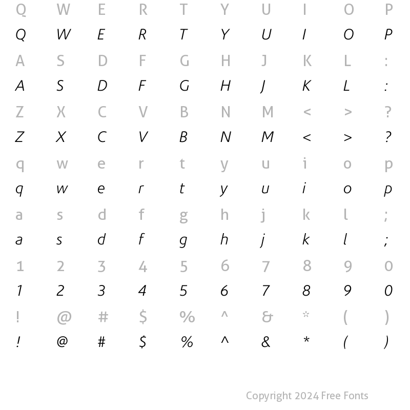 Character Map of CorisandeLight Italic Regular