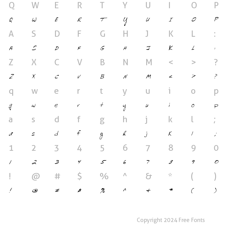 Character Map of CormicksHand Italic