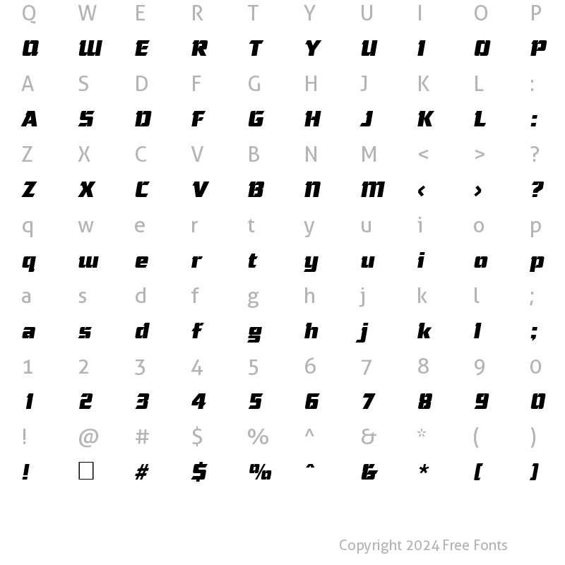 Character Map of Cornered Italic