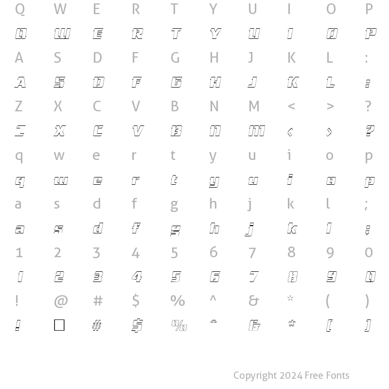 Character Map of CorneredOutline Italic