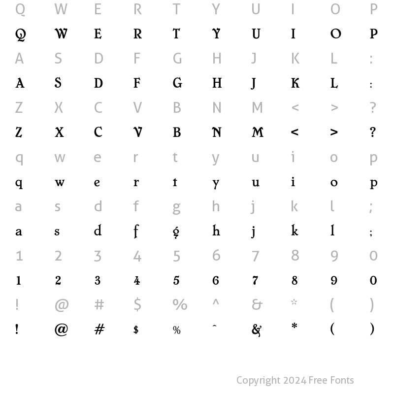 Character Map of Cornish Regular